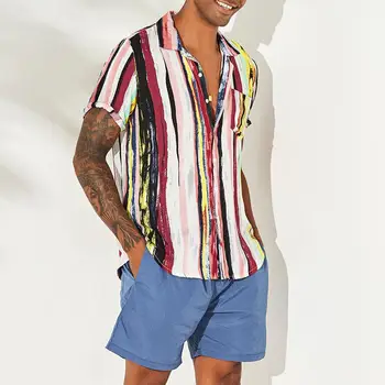 

Men's Short Sleeve Summer Solid Shirt Casual Loose Soft Tops Tee Hawaiian shirts NEW Fashion Printed shirt Plus Size