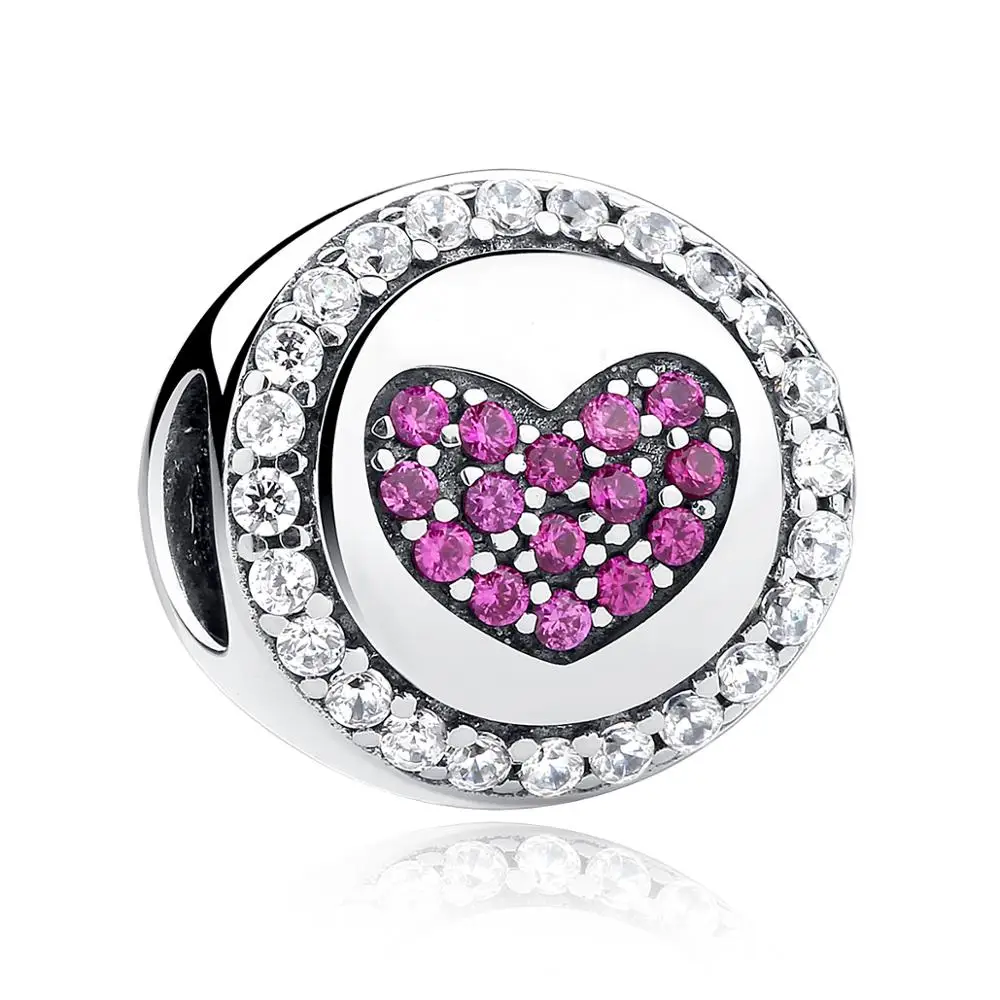 

Hermosa Authentic 925 Sterling Silver Pink Heart Charms fit Bracelets Necklaces Mother Gift SCC014