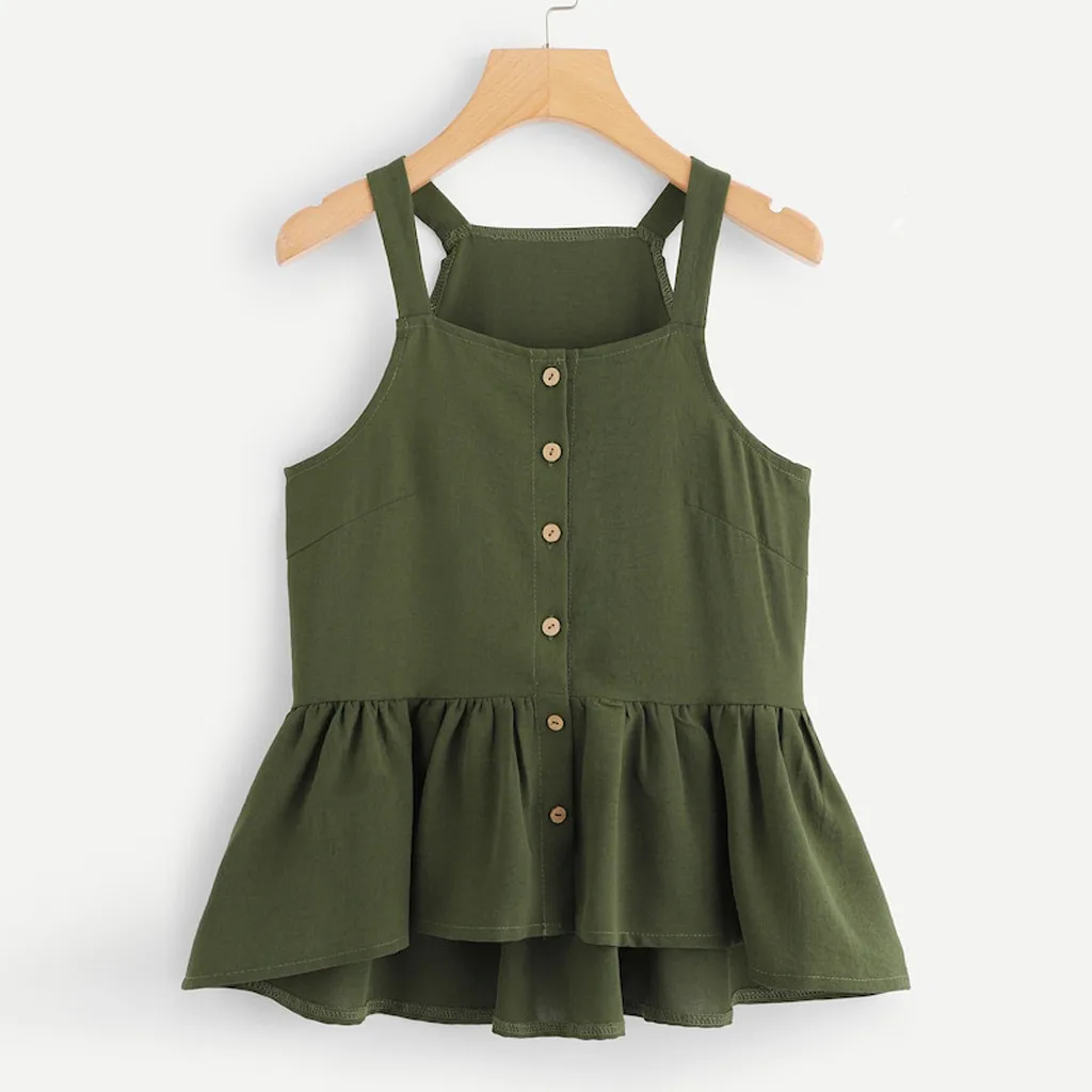 

Womail Button Design Chiffon Material Fashion Tank Tops Sleeveless V-Neck Rushed Design Solid Color Tank Tops Female 19FEB27
