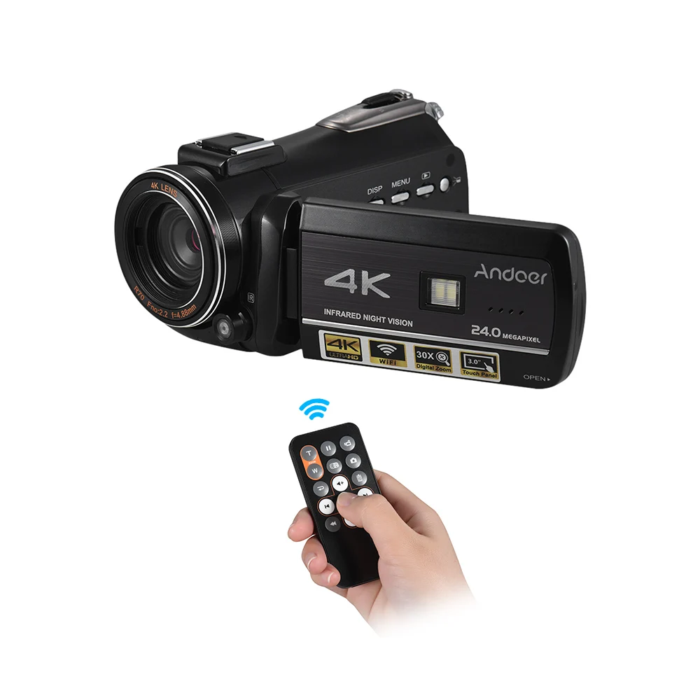 Andoer Профессиональная цифровая видеокамера 4K UHD 24MP Camara Camcorder w/0.39X широкоугольный объектив бленда внешний микрофон