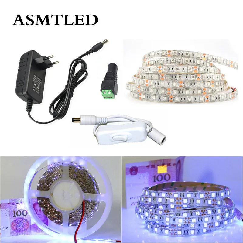 УФ светодиодная лента 1 м 2 3 4 5 5050SMD 12 в пост. Тока 60 светодиодов/м белая/черная