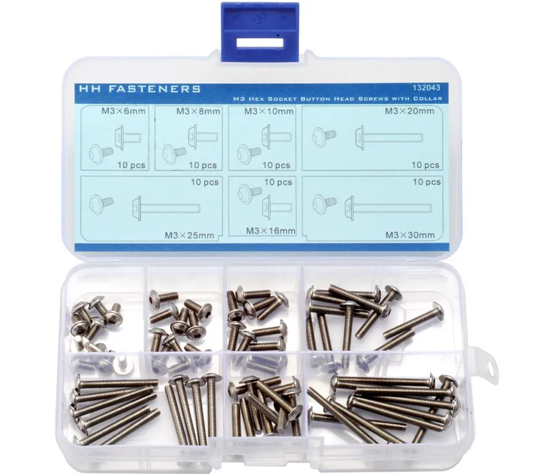 70 pcs M3 Hexagon Socket Button Head Screws with Collar Assortment Kit