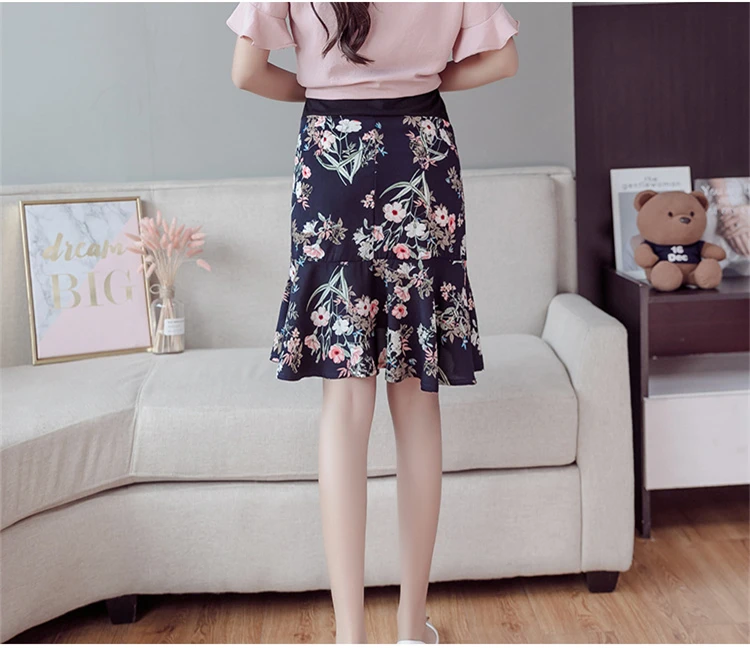 Irregular Support Belly Low Waist Maternity Skirts Chiffon Floral Print Clothes for Pregnant Women Summer Fashion Pregnancy (14)