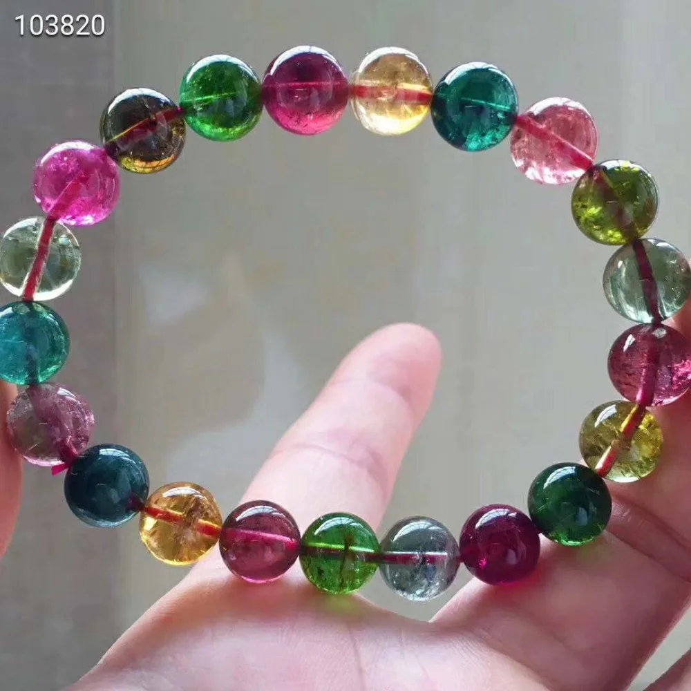 

Natural Colorful Tourmaline Round Beads Brazil Bracelets 9.2mm Woman Man Fashion Reiki Stone Healing AAAAA Certificate