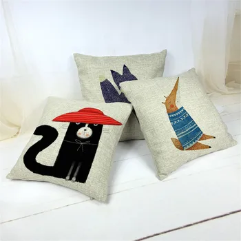 

Personalized Animal Cushion Cover Anime Cat Fox Bedroom Home Decoration Pillowcase Polyester Linen Outdoor Rest Throw Pillow
