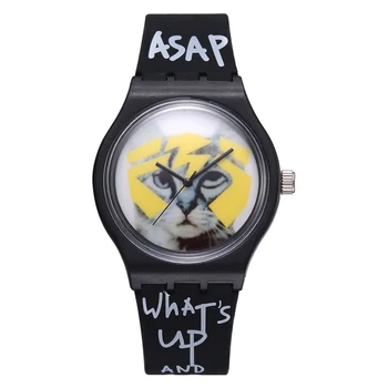 

Fashion Watch Fashion Cartoon Cat Black Silicone Straps Quartz Watch Hip Hop Style Friends Relogio Feminino