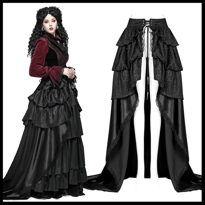 

PUNK EAVE Women's Steampunk Vintage Party Multilayered Long Skirt Fashion Gothic Lolita Skirt Women Stage Perform Costume