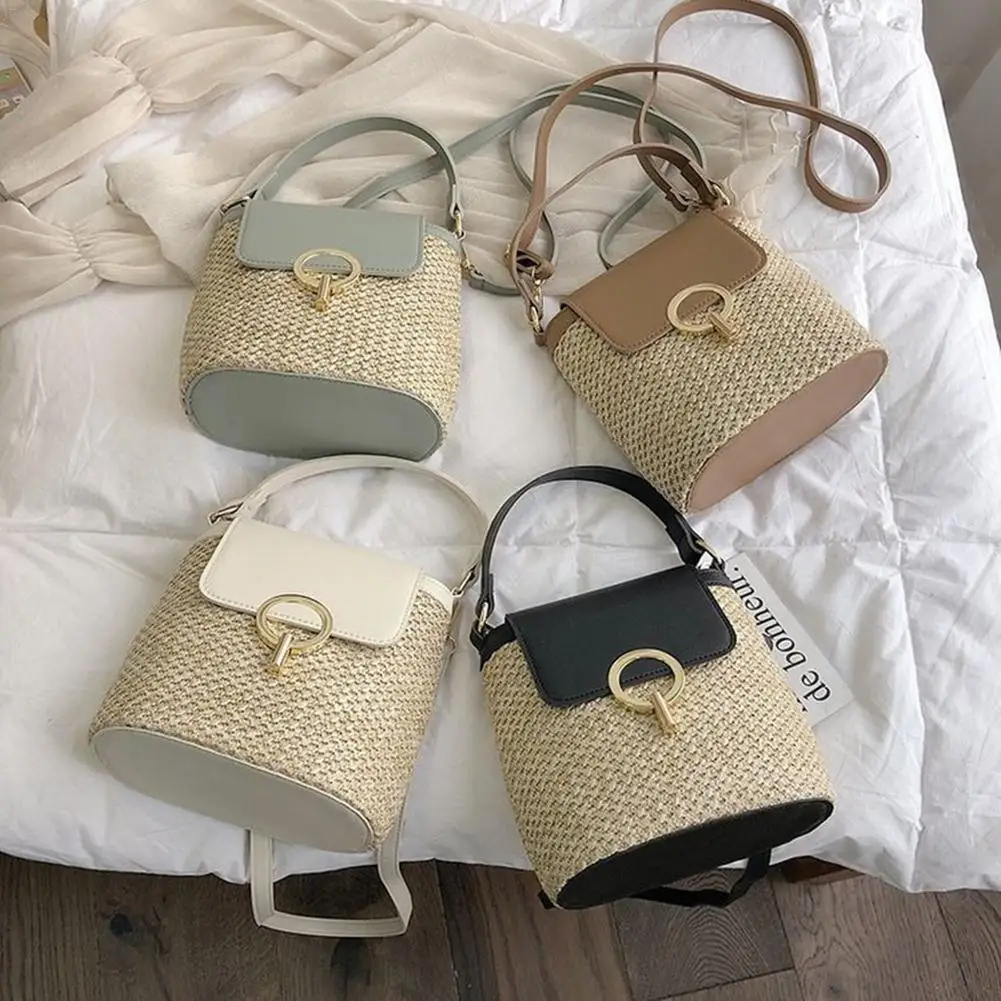 Bolso Mujer 2019 New Woven Bag Straw Bag Handbag Simple Shoulder Messenger Bag Portable Bucket Beach Travel Lady Bag