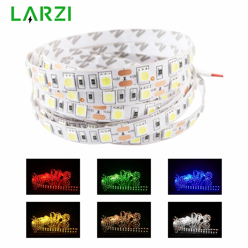 LARZI 5 м 300 светодиодов водонепроницаемый RGB светодиодные полосы света 5050 DC12V 60leds/M Fiexble Светодиодная лента лента украшения дома лампа