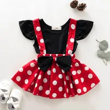 Для девочек, одежда для младенцев и детей Одежда для маленьких девочек, Однотонная футболка+ платье в горошек юбка с бантом, комплекты Комплект одежды детская одежда лето
