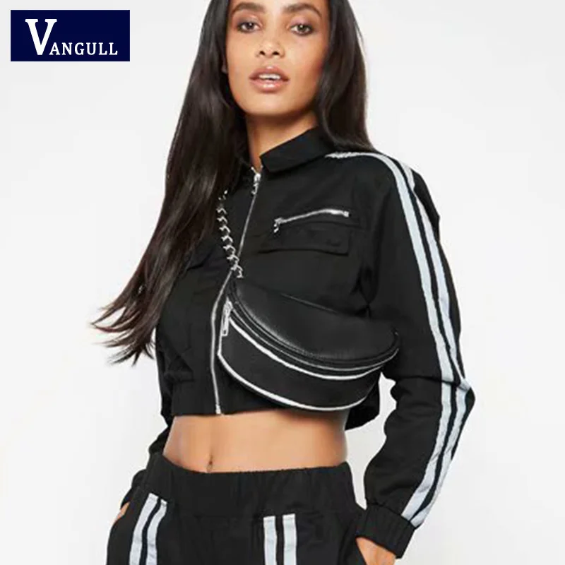 Vangull جديد قميص المحاصيل منفذها سترة النساء التصحيح طويلة الأكمام الخريف سترة الإناث جيب سستة الشارع الشهير معاطف وسترات