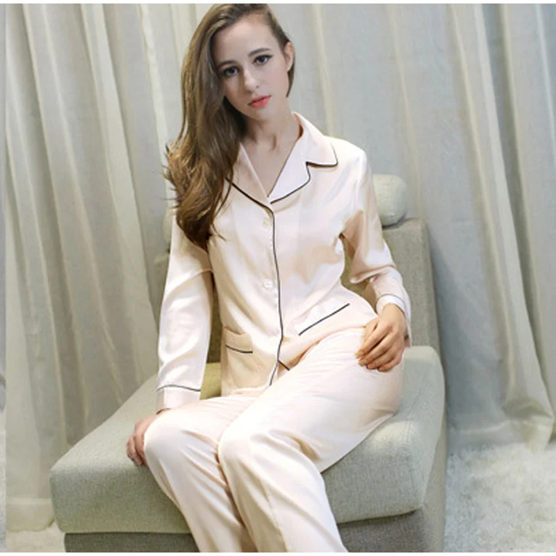 

Silk Satin Pajamas Pyjamas Set Long Sleeve Women Sleepwear Pijama Pajamas Suit Female 2019 Two Piece Set Loungewear Plus Size