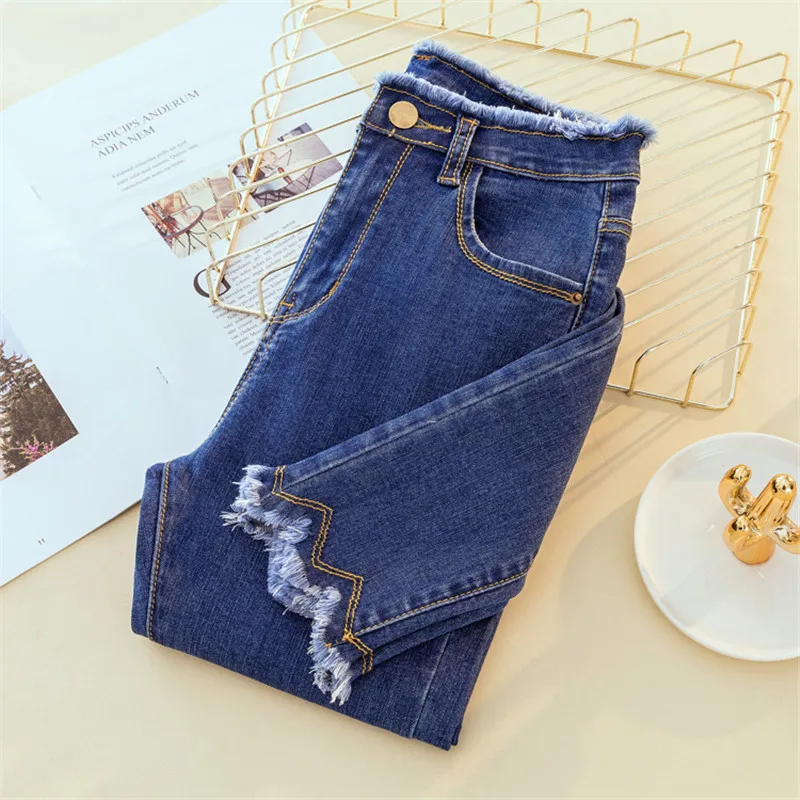 Vente JUJUAND déchiré Skinny crayon Jeans femme grande taille taille haute maman Stretch jeans dames Denim pantalon pantalon femmes jeans