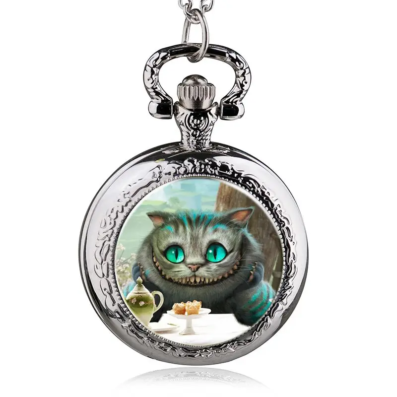

Best Selling Quartz Pocket Watch Green Cute Cat Pattern Fob Chain Watch Men Women HB952-4