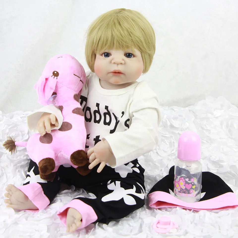 

New Arrival 23'' Reborn Baby Girl Alive Realistic Baby Dolls Toy Full Vinyl Body Babies Reborn Doll With Pink Giraffe Gifts