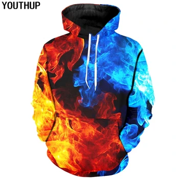 

YOUTHUP 2020 3d Hoodies For Men/Women Icer And Fire 3D Full Print Hooded Sweatshirts For Men Cool Hip Hop Hoodies 3d Pullover