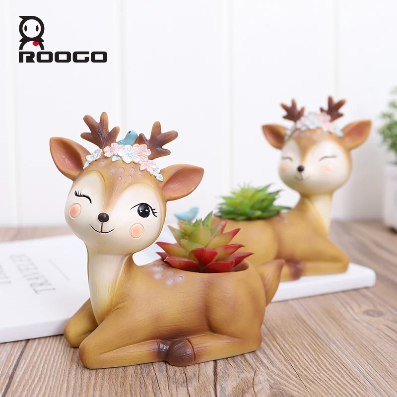 

Roogo flower pot home decoration accessories figurines succulent plant Pots balcony modern multi deer annimal resin crafts