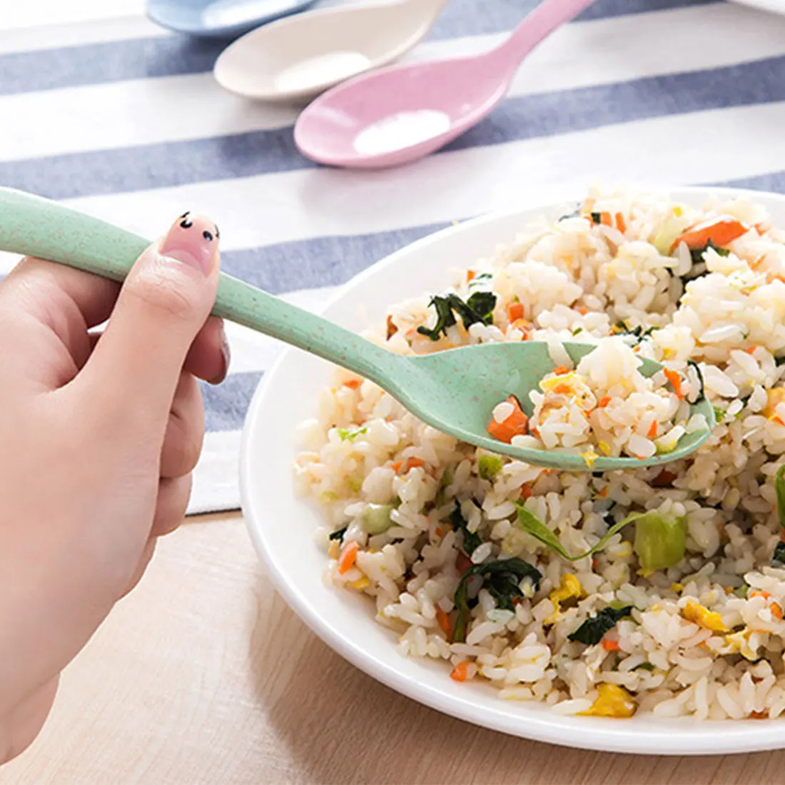

Children Tableware Spoon Soup Household Spoon Tableware Plastic Wheat Straw Healthful Green No Paint No Wax