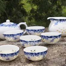 Голубой и белый фарфоровый чайный сервиз, китайский фарфор Dehua керамический чайный набор кунг-фу Китай Винтажный стиль gongfu чайники, 1 чайник+ 1 чашка ярмарка+ 6 чашек