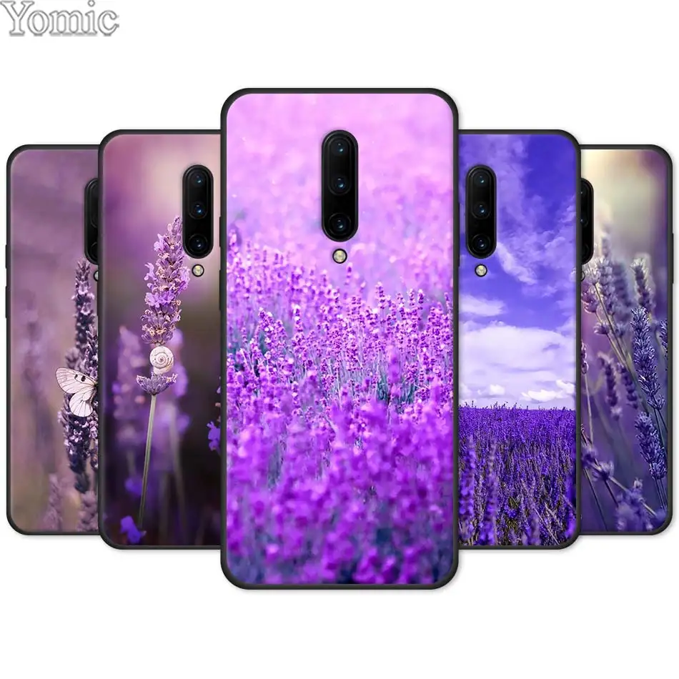 Flower purple Lavandula Black Soft Case for font b Oneplus b font font b 7 b