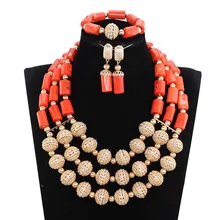 Traditional African Wedding Original Coral Beads Jewelry Set Dubai Gold Party Bridal African Nigerian Beads for Women CNR842