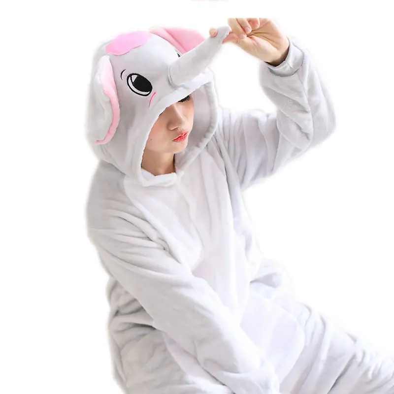 Adult Elephant Pajamas Sets Grey Pijamas Flannel Pajamas Winter Nightie