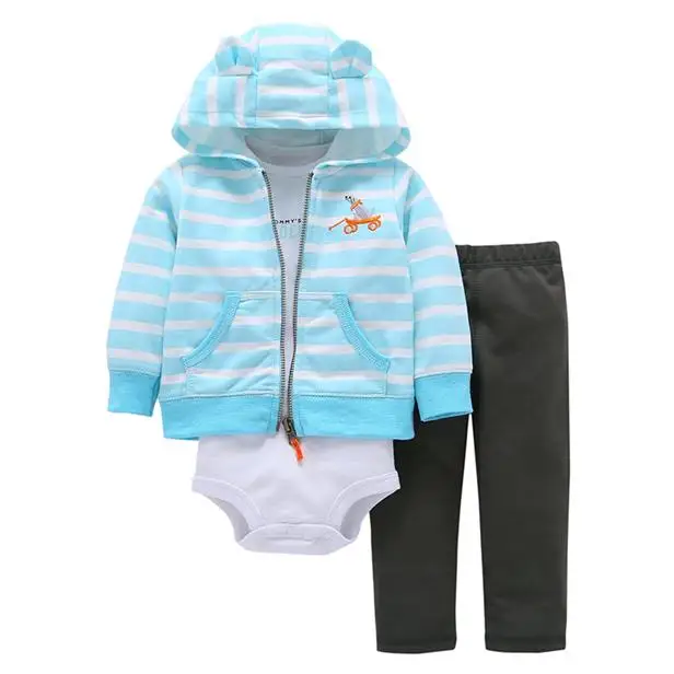 Комплект одежды из 3 предметов для маленьких мальчиков и девочек 6-24 месяцев, боди, верхняя одежда с длинными рукавами и капюшоном и штаны, комплект с мягкой хлопковой курткой Bebes