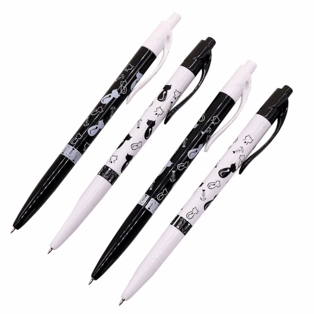 

50 pcs Cute Creative Ballpoint Pen Black White Cat 0.7 MM Blue Pen Tip Stationery Pen Children's Office School Supplies