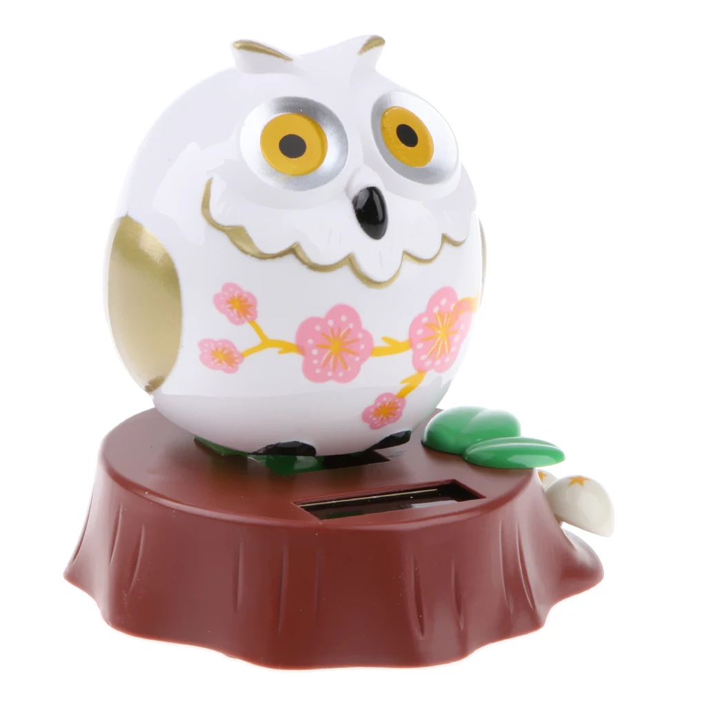 Dancing Cartoon Owl Animal Model Solar Powered Figure Toy Swing Figurine Office Desk Home Car Decor Birthday Xmas Gift for Kids