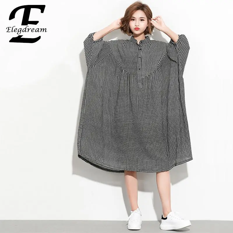 

Elegdream Oversized Plus Size Women Plaid Shirt Blouses Ladies Casual Tops Big Size Long Tunic Female Loose Blusas 10XL 9XL 8XL