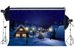 Фон для фотосъемки веселая Рождественская елка деревенская деревня заснеженный пейзаж сцена Рождественский фон