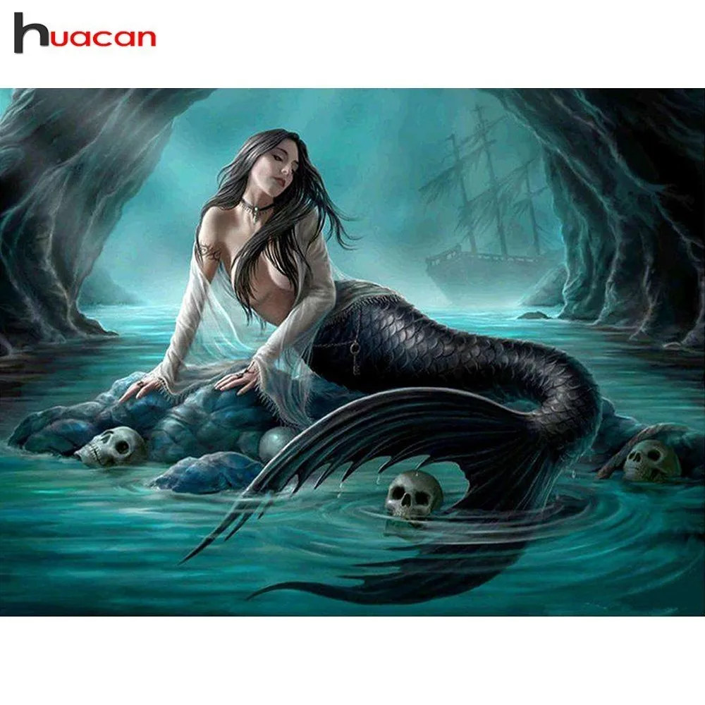 

HUACAN Diamond Embroidery Sale Diamond Painting Mermaid Full Drill Square Diamond Mosaic Skull Picture Of Rhinestone