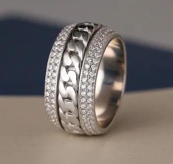 

Diamond chain rotation ring female European and American fashion personality tide person plated 925 silver index finger ring