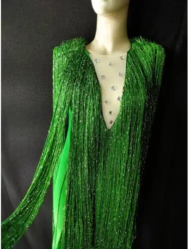 Fashion Fringes Design Dress Rhinestones Outfit Sexy Dance Wear Party Tassel Costume Stage Club wear Singer Dance Clothes
