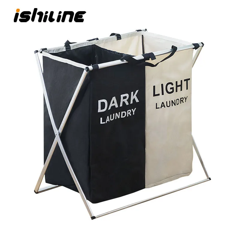 

2/3 Grid Foldable Cloth Storage Basket Organizer Home Waterproof Hamper With Bracket Laundry Basket