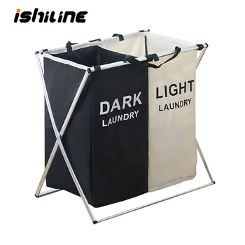 

2/3 Grid Foldable Cloth Storage Basket Organizer Home Waterproof Hamper With Bracket Laundry Basket