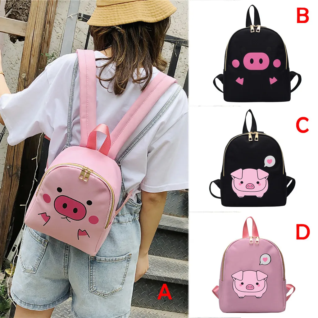 

3D Super Cute Pig Canvas Backpack Piggy Shoulders Back Pack Cartoon Embroidery Backpacks For Teenage Girls School Bag Rucksack