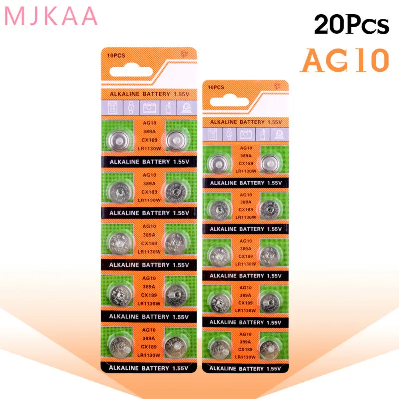 

20pcs pile montre relogio celular pilas reloj bouton horloge batterijen batterie AG10 189 LR1130 SR1130 389A RW89 1.55V