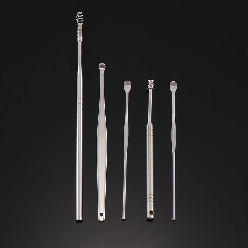 

5pcs/set Ear Wax Pickers Stainless Steel Earpick Wax Remover Curette Ear Pick Cleaner Ear Cleaner Spoon Care Ear Clean Tool