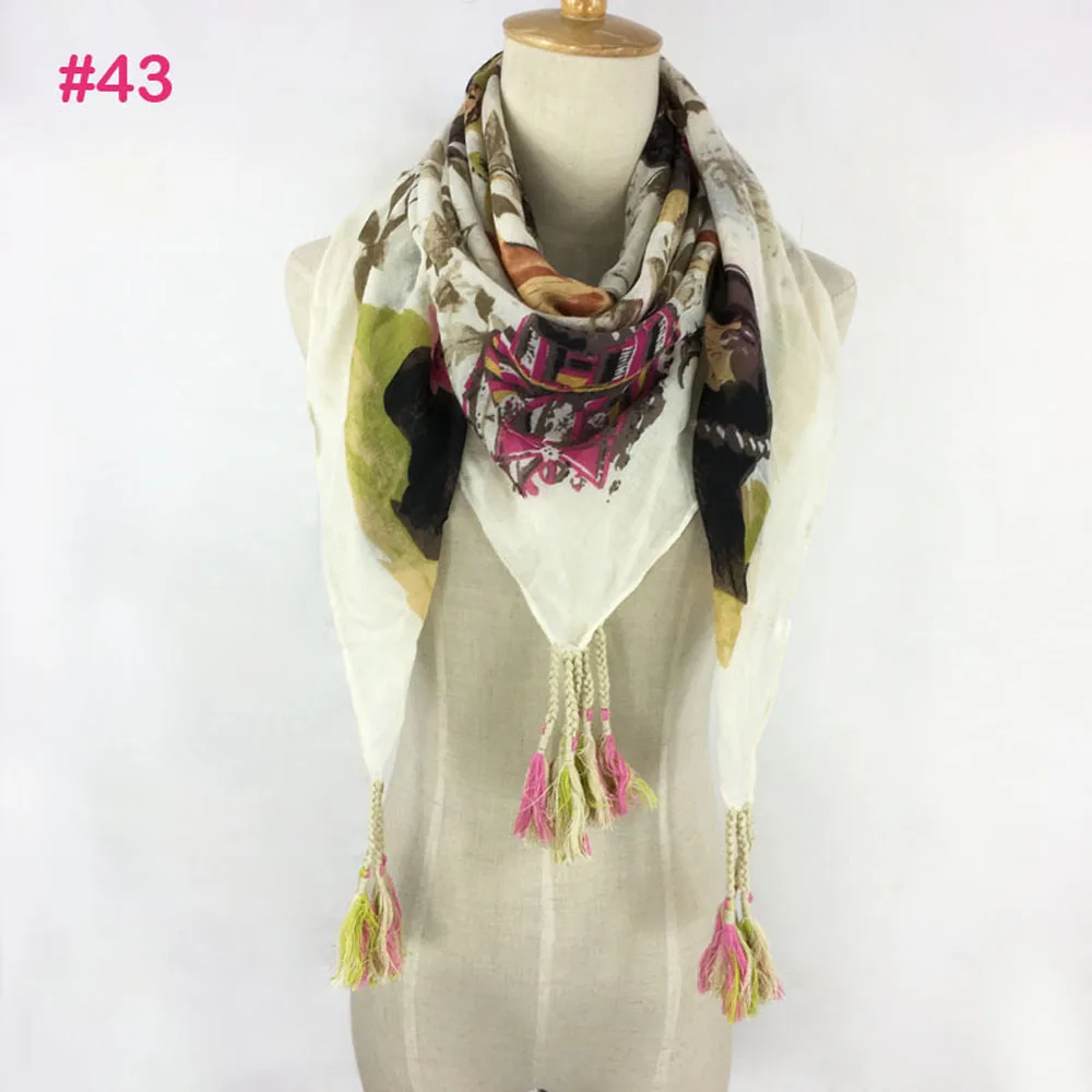 Модные весенние обертывания квадратный кисточкой звезда цепи печатных хиджаб шаль красивый красочный шарф с помпонами