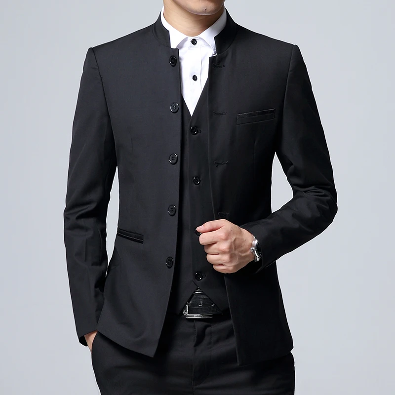 

4XL Pure Color Suit Jacket Men and Mens Vest with Men Pants Slim Design Coat Male Autumn Men Suits
