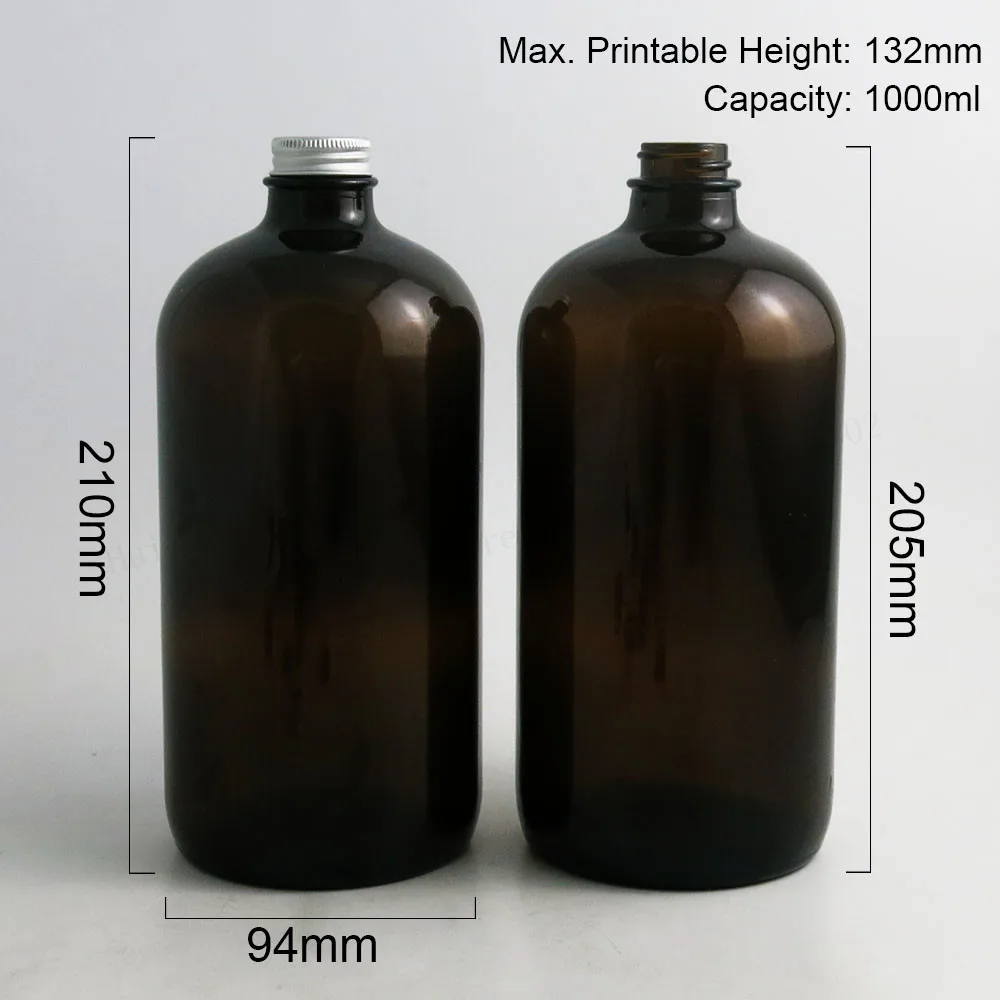 2pcs 1000ml Large Refillable 33 Oz Amber Boston Round Glass Bottles With Silver Aluminum Cap 1000cc Glass Containers Refillable Bottles Aliexpress