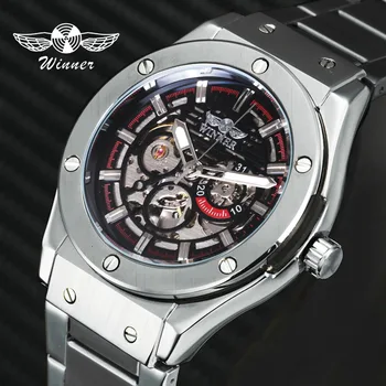 

Brand Luxury WINNER Automatic Man Watch Mechanical Men Sports Watches Skeleton Stainless Steel Strap Casual Business Clock 2019