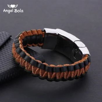 

Vintage Buddha Bracelets Fashion Best Gifts New Punk Braid Leather Bracelet for Men Stainless Steel Clasp Wristband Male Jewelry