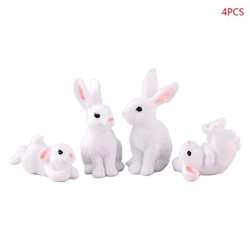 

4Pcs/Set Garden Cute White Rabbits Miniature Resin Figurine Home Decor Micro Landscape Craft Plant Pot Fairy DIY Ornament