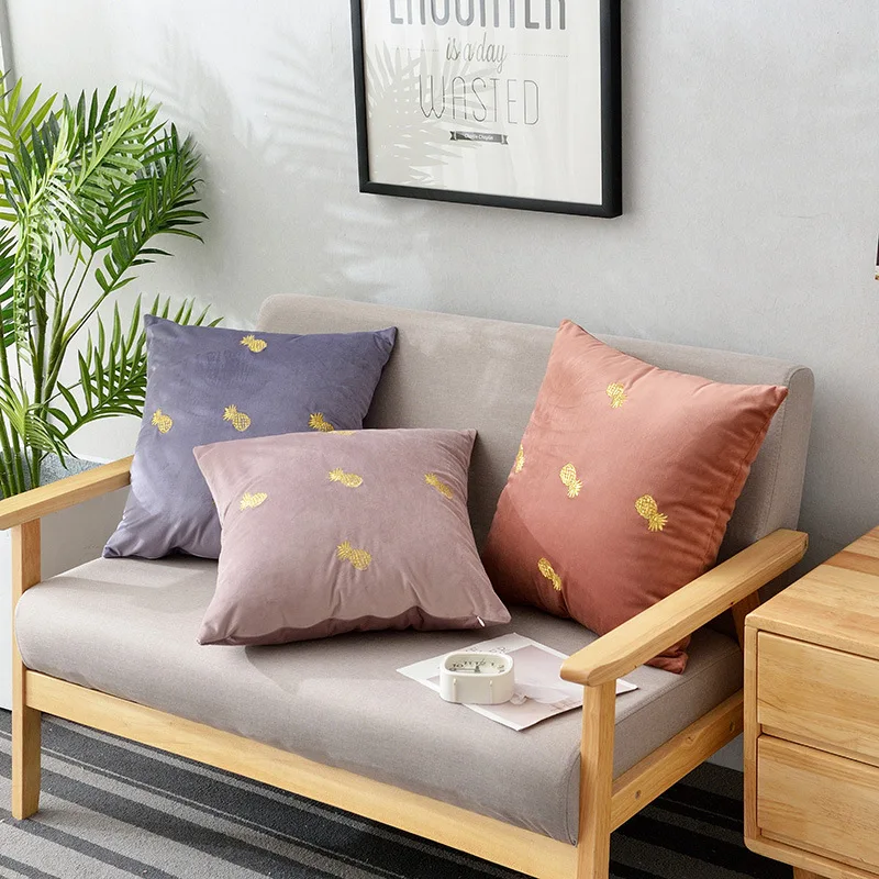 

INS super soft embroidered lover plush cushion cover 45*45cm letters pineapple decorative pillow cover red blue green pillowcase