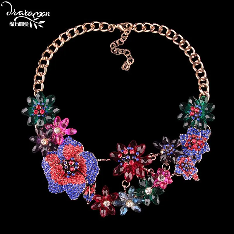 

Dvacaman Brand Bohemian Shourouk Flower Statement Necklace New Crystal Wedding Choker Collar Jewelry Party Custom Accessory QQ25