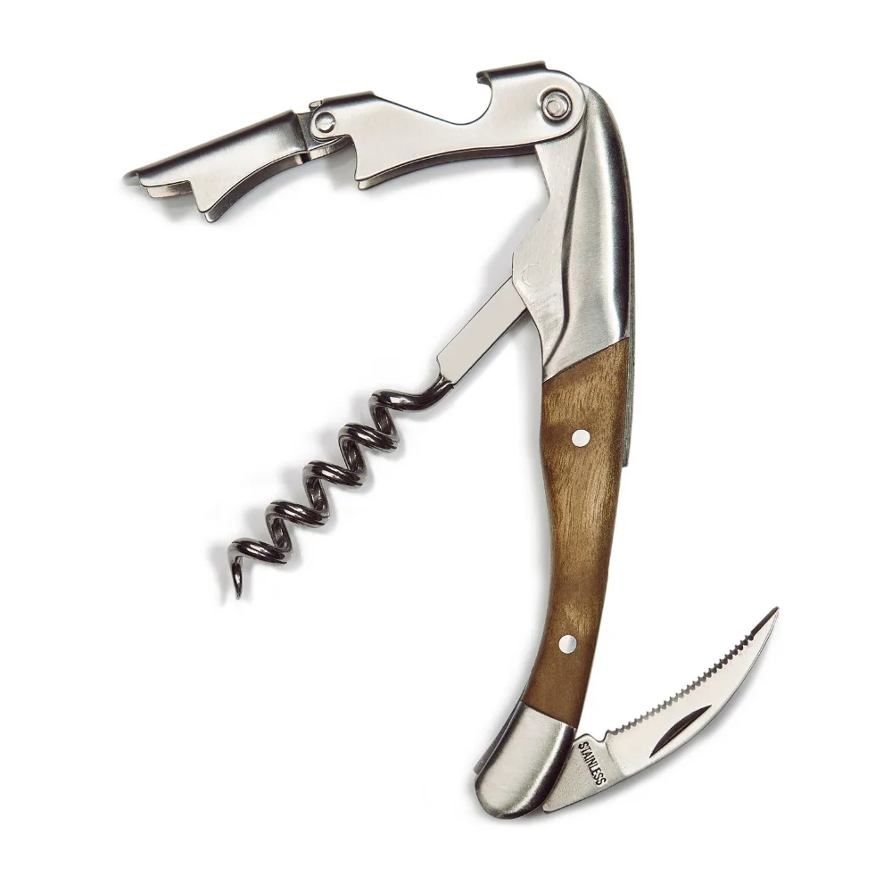 HOMESTIA 1pc Bottle Opener Beer opener Premium Wood Corkscrew Wine Opener and Foil Cutter w Leather