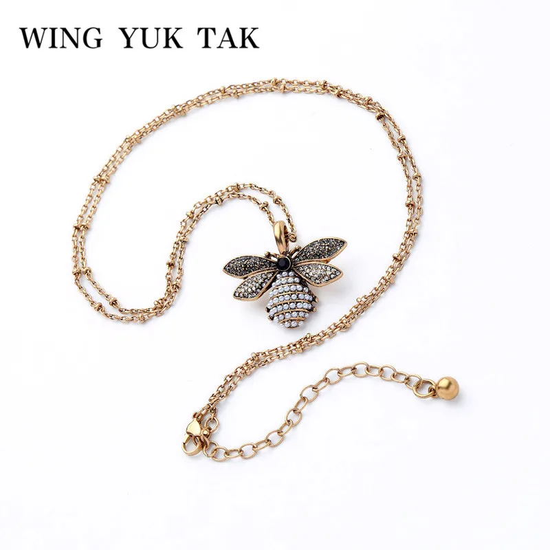 Женское винтажное ожерелье wing yuk tak Золотистое Ожерелье с искусственным жемчугом