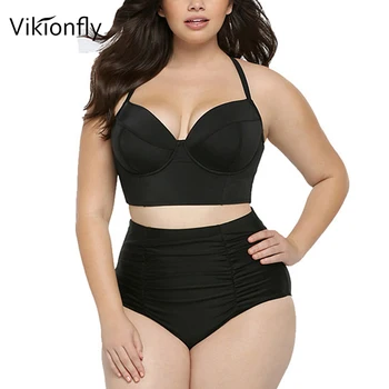 

Vikionfly xxxl Super Plus Size Push Up Bikini Women 2019 Black High Waist Swimsuit Swimwear Large For Big Breast Bathing Suit